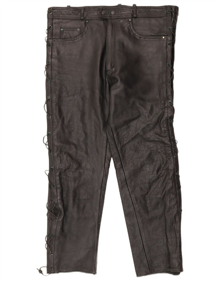 American Eagle Mens Slim Leather Trousers W36 L30 Black Leather