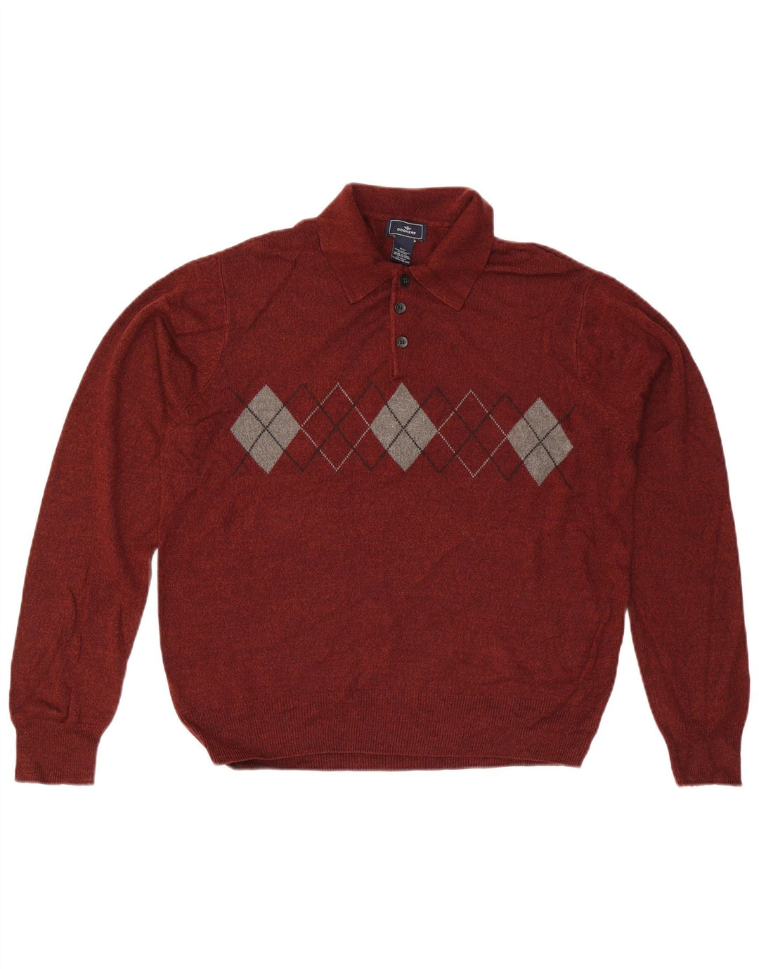 Dockers Mens Polo Neck Jumper Sweater Medium Burgundy Argyle/Diamond