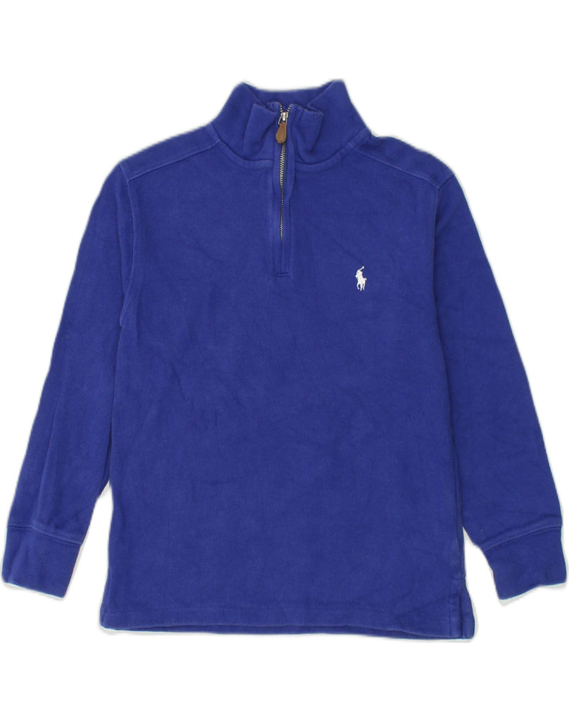 POLO RALPH LAUREN Boys Zip Neck Jumper Sweater 7-8 Years Small Blue Cotton | Vintage Polo Ralph Lauren | Thrift | Second-Hand Polo Ralph Lauren | Used Clothing | Messina Hembry 