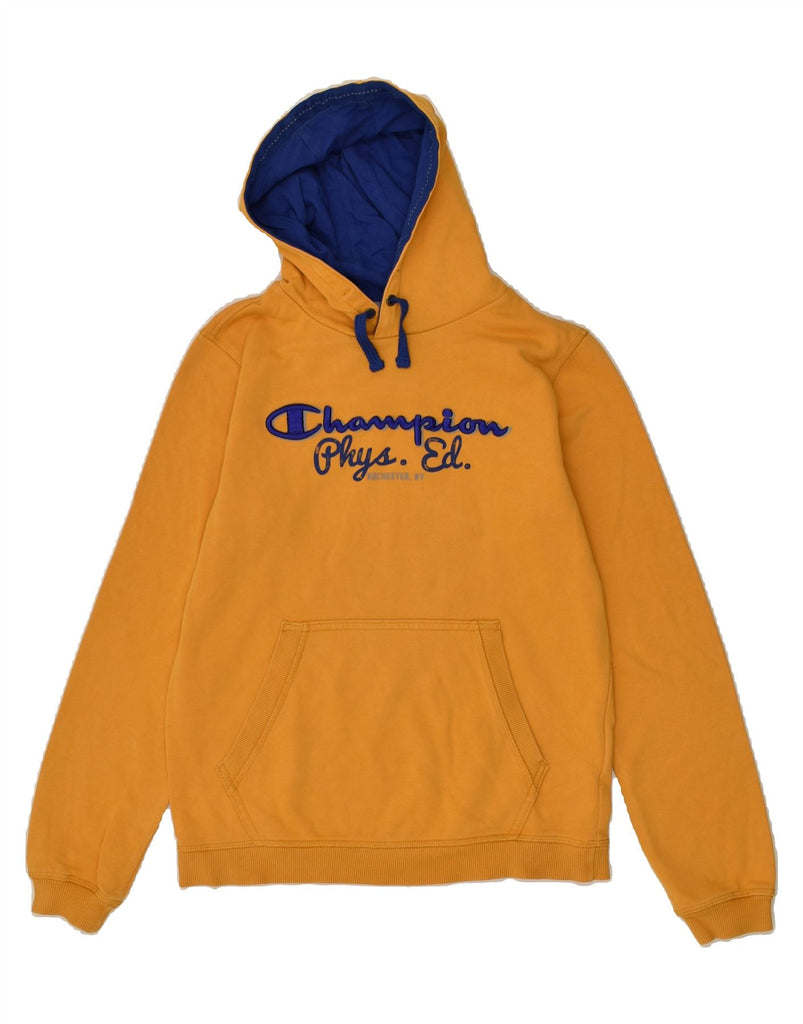 CHAMPION Boys Graphic Hoodie Jumper 13-14 Years XL Yellow Cotton | Vintage Champion | Thrift | Second-Hand Champion | Used Clothing | Messina Hembry 