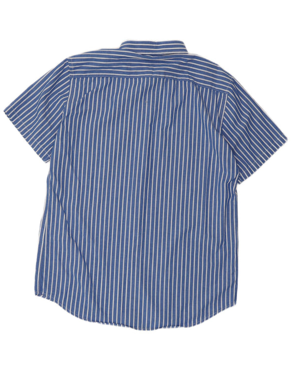 Carrera Mens Short Sleeve Regular Fit Shirt Large Blue Pinstripe Cotton
