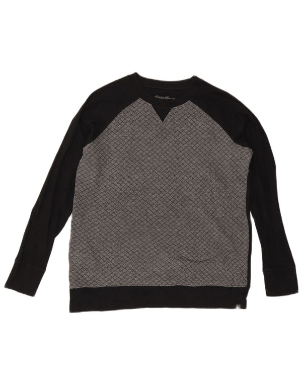 Eddie Bauer Womens Sweatshirt Jumper UK 14 Medium Grey Colourblock Cotton