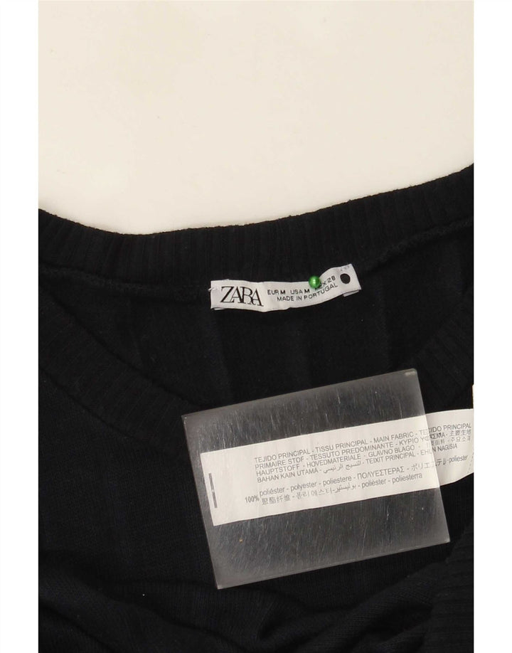 Zara Womens Crop Oversized Boat Neck Jumper Sweater UK 14 Medium Navy Blue