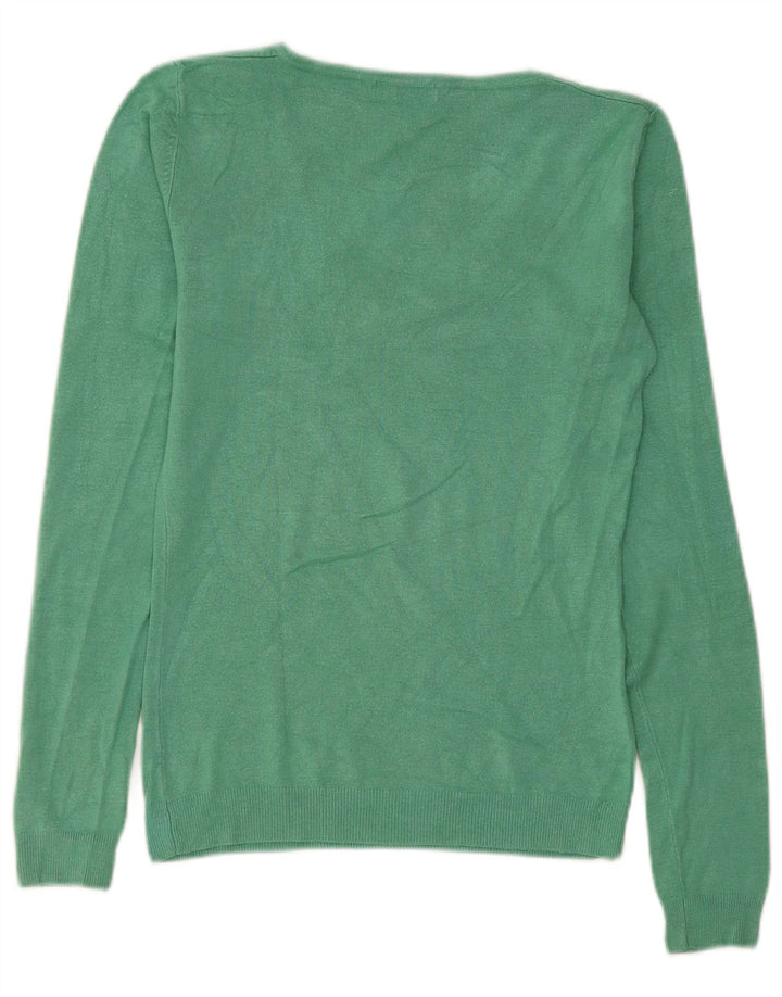 Guess Womens Graphic V-Neck Jumper Sweater UK 12 Medium Green