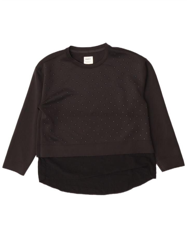 Dkny Womens Sweatshirt Jumper UK 16 Large Black Polyester