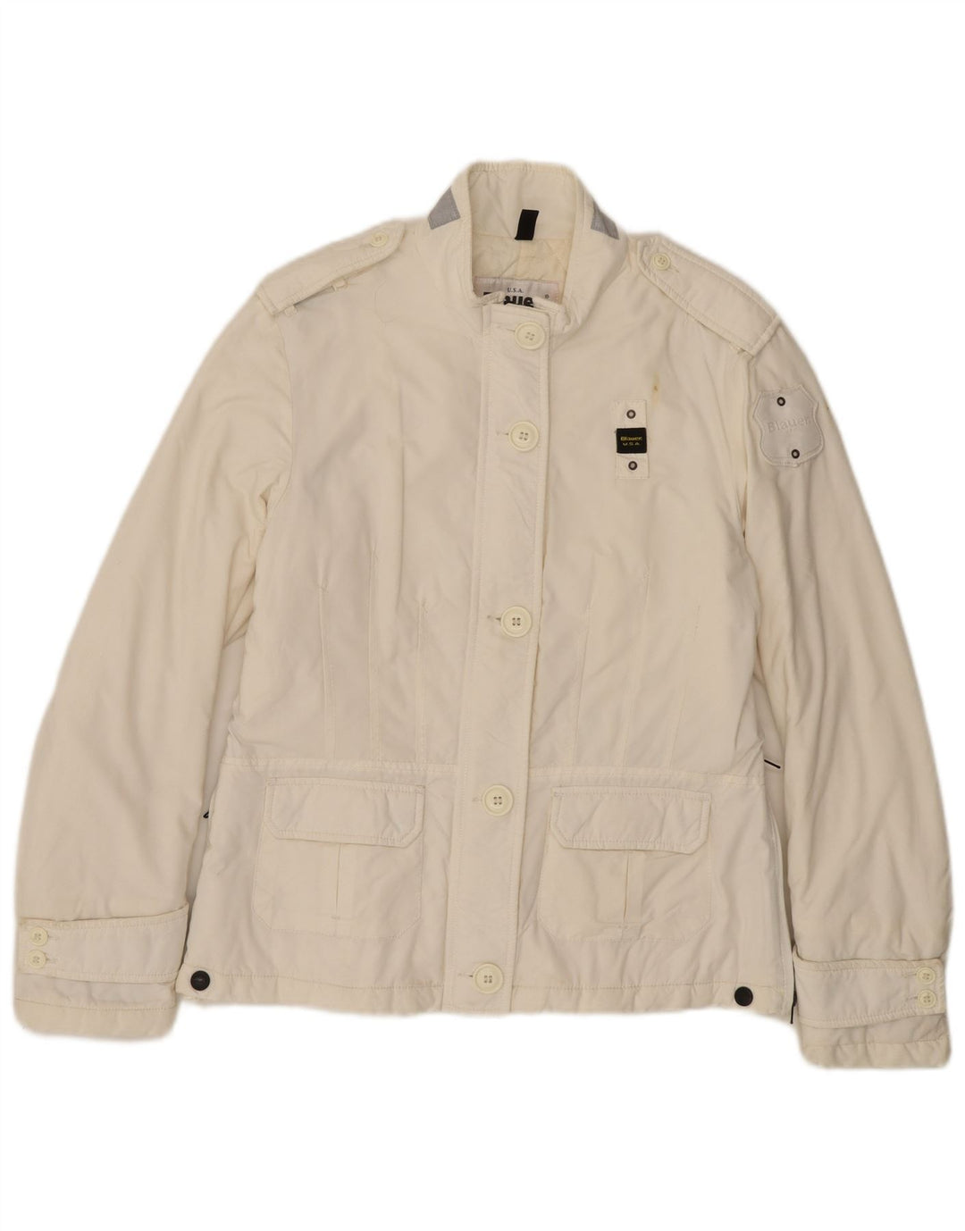 BLAUER Womens Military Jacket UK 14 Large Off White Polyamide