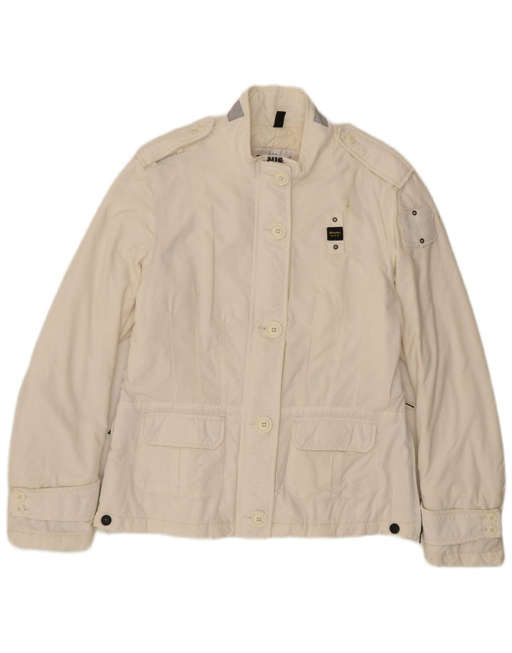 BLAUER Womens Military Jacket UK 14 Large Off White Polyamide