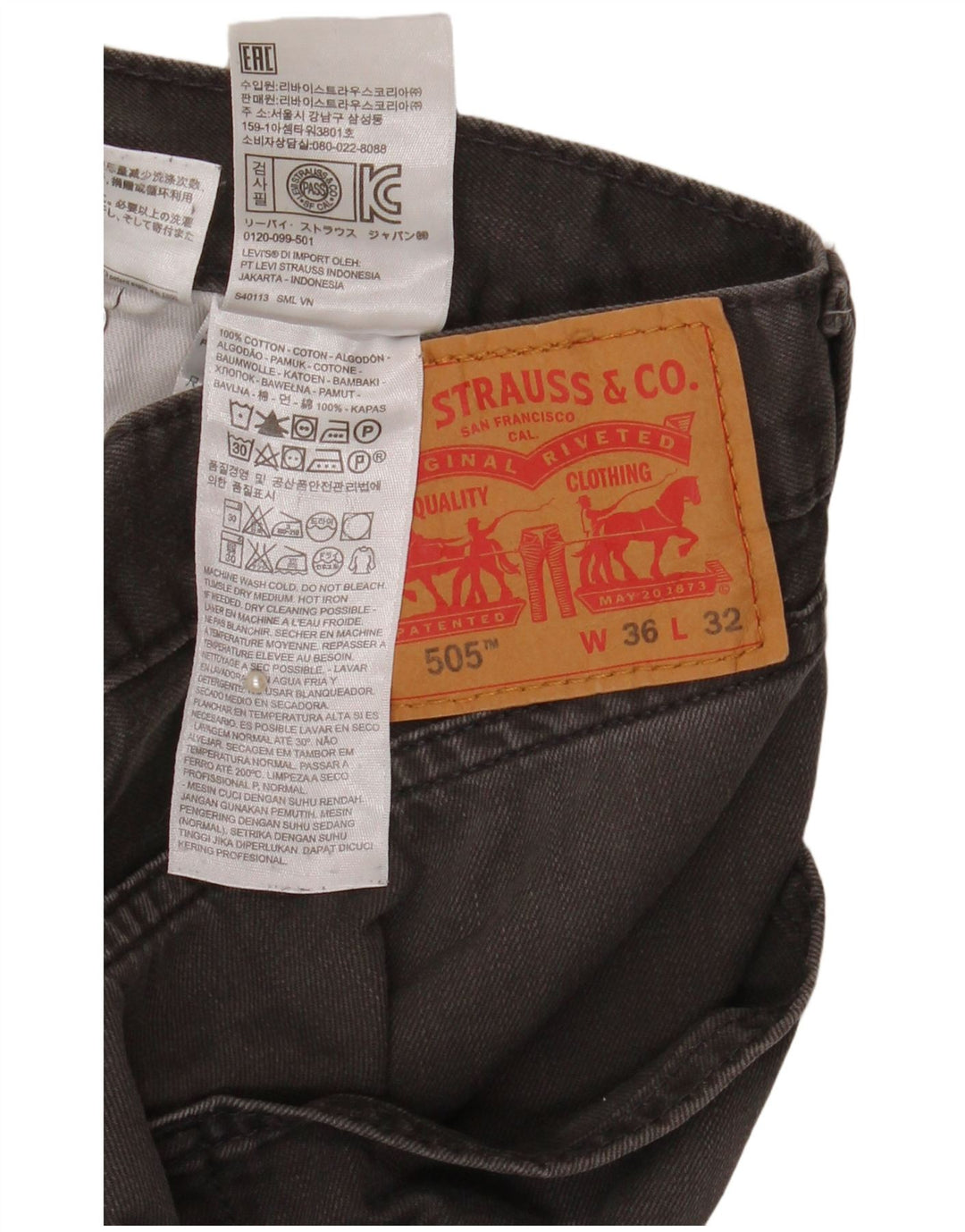 Levi's Mens 505 Straight Jeans W36 L32 Grey Cotton