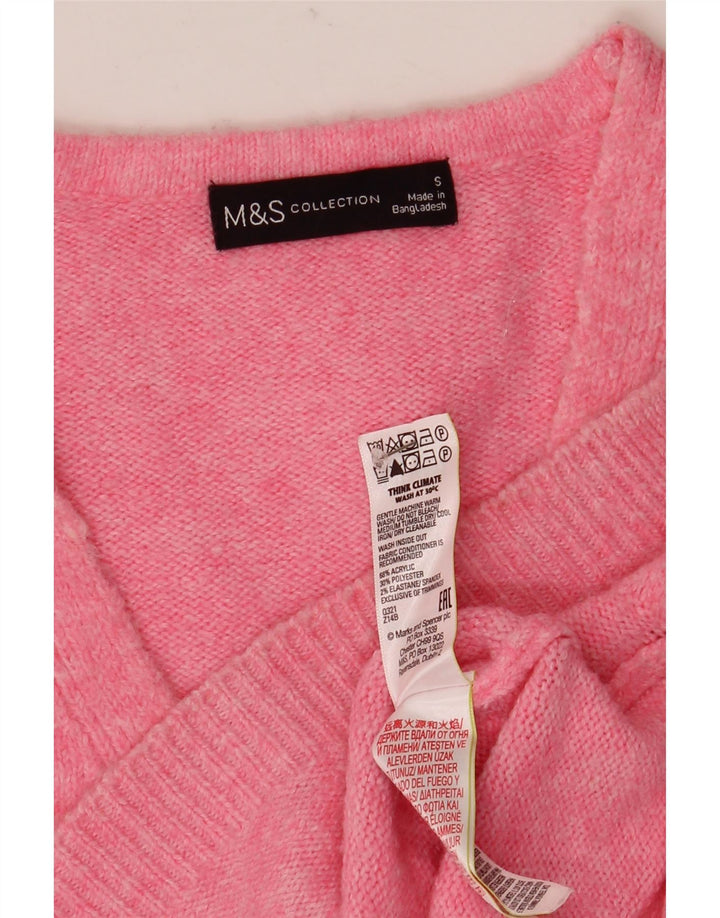 Marks & Spencer Womens V-Neck Jumper Sweater UK 10 Small Pink Flecked