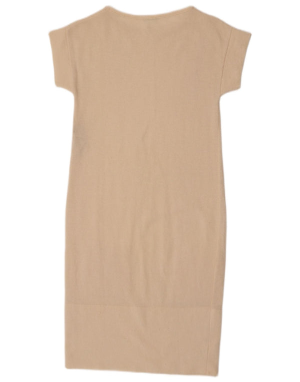 Benetton Womens Short Sleeves Jumper Dress UK 8 Small Beige Wool