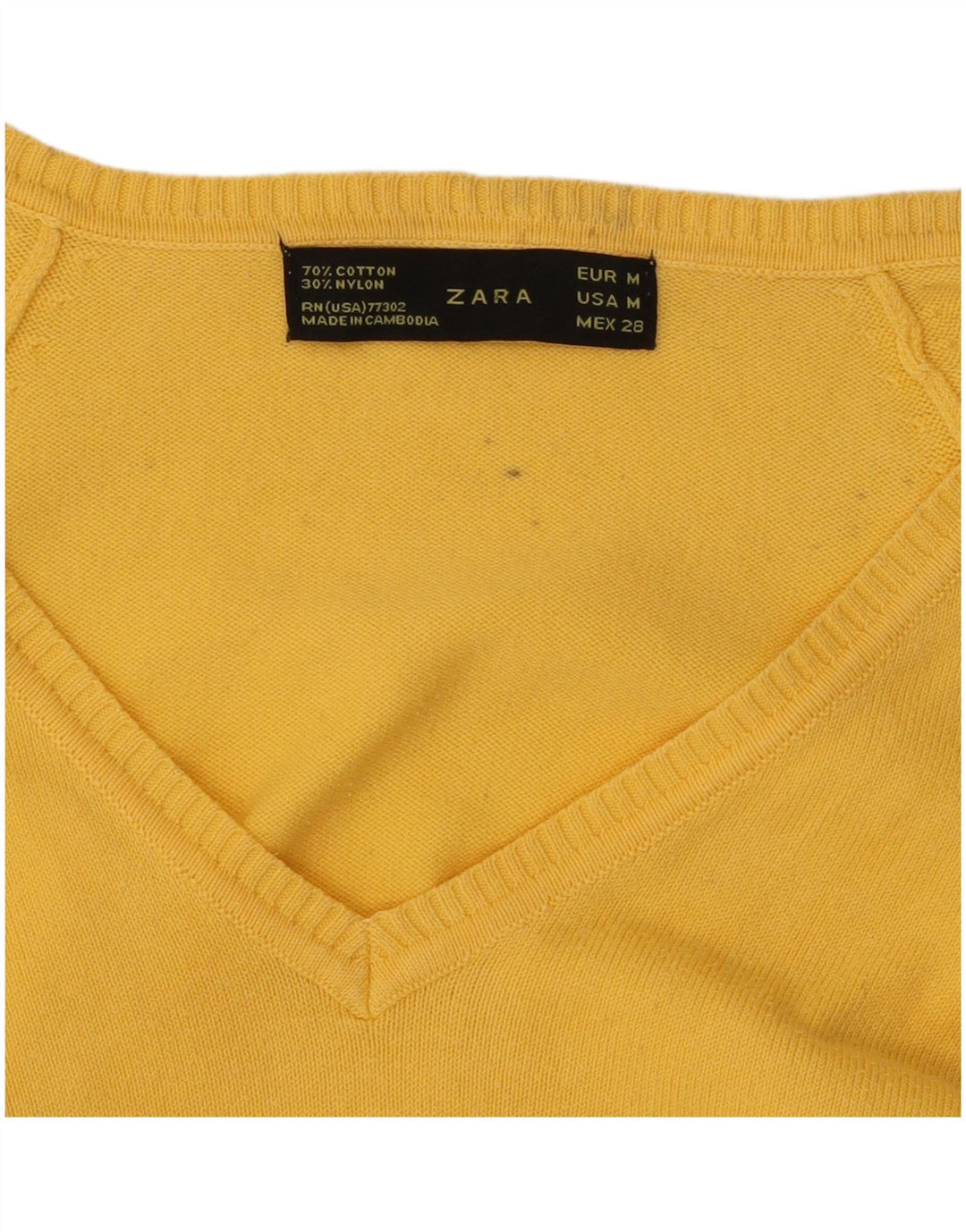 Zara Womens V-Neck Jumper Sweater UK 12 Medium Yellow Cotton