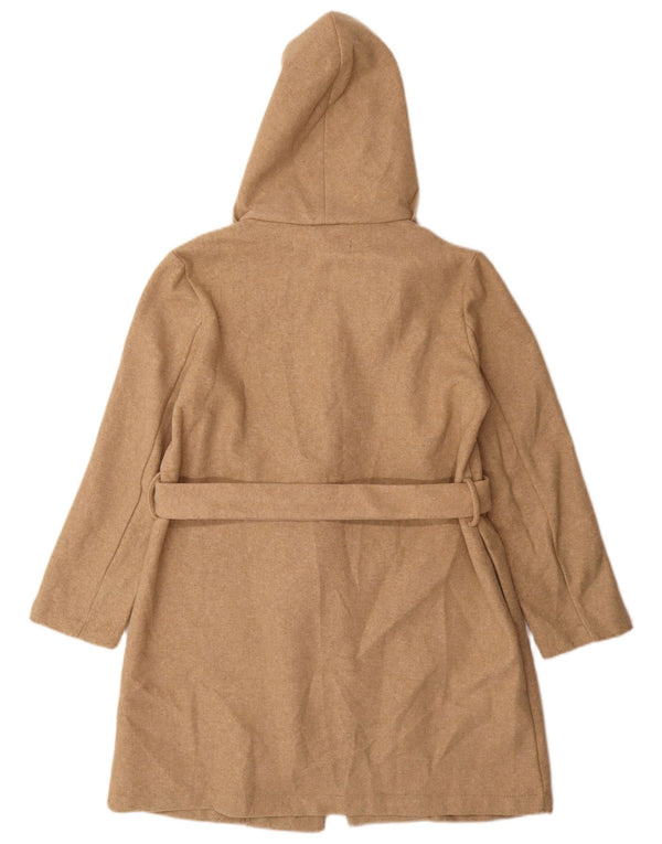 Zara Womens Hooded Oversized Overcoat UK 10 Small Beige Polyester