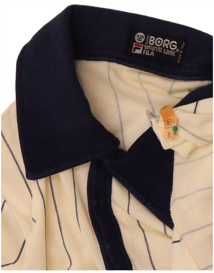 Fila Mens Rugby Polo Shirt IT 46 Small White Striped Cotton