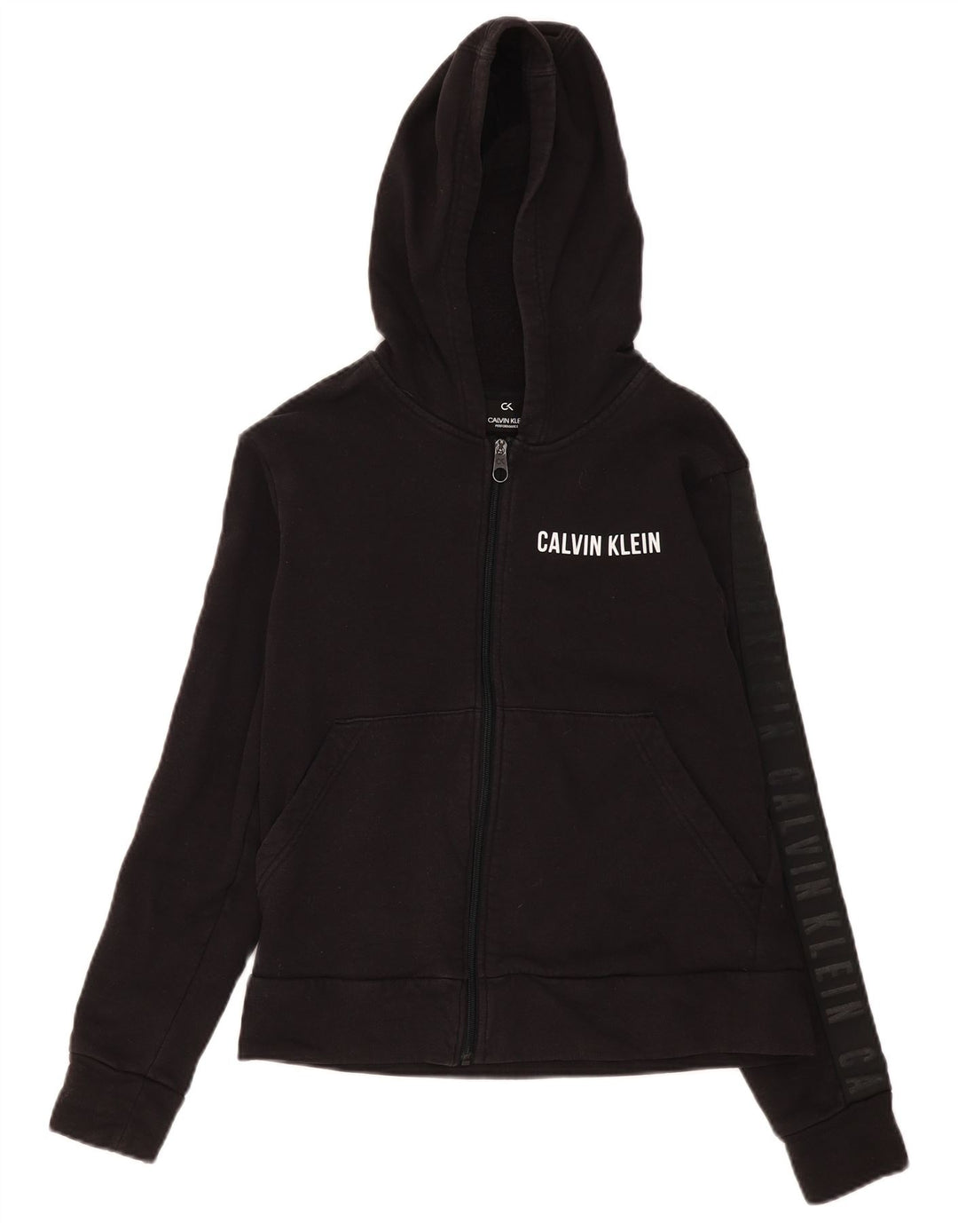 Calvin Klein Womens Performance Zip Hoodie Sweater UK 14 Medium Black
