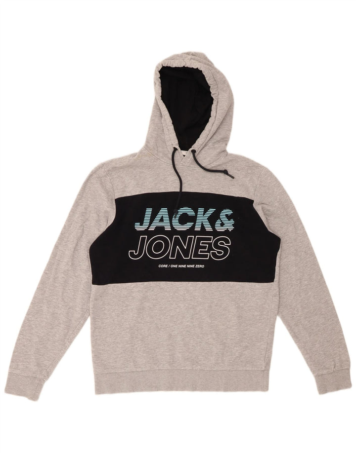 Jack & Jones Mens Graphic Hoodie Jumper Large Grey Colourblock
