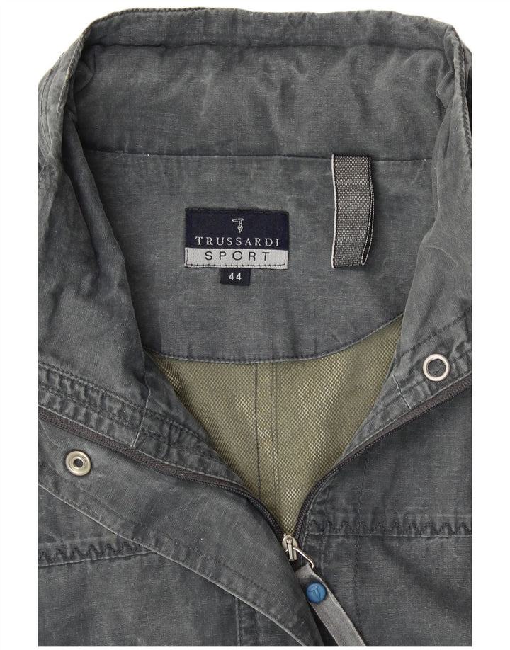TRUSSARDI Womens Hooded Utility Jacket IT 44 Medium Grey Cotton