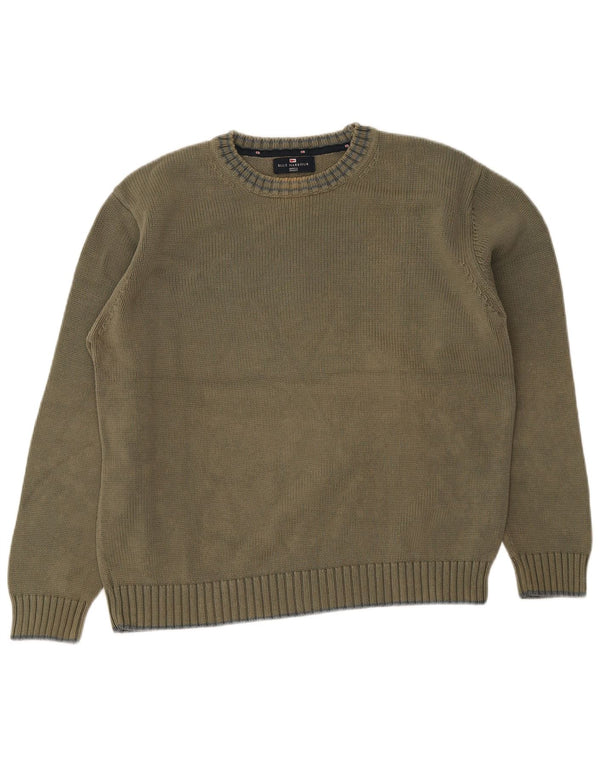 Marks & Spencer Mens Crew Neck Jumper Sweater Large Green Cotton