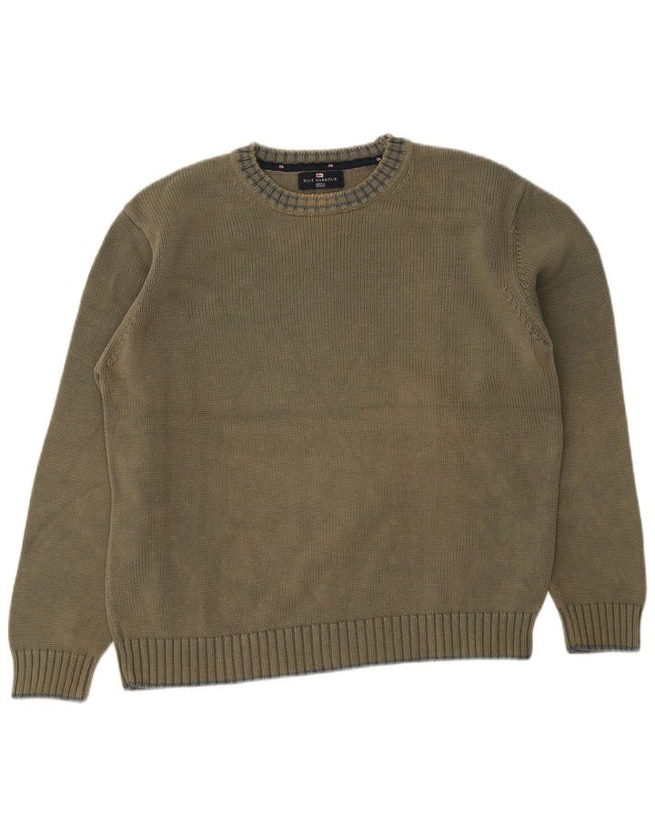 Marks & Spencer Mens Crew Neck Jumper Sweater Large Green Cotton