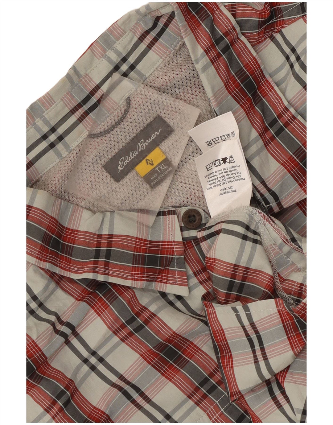 Eddie Bauer Mens Short Sleeve Shirt XL Red Check Polyester