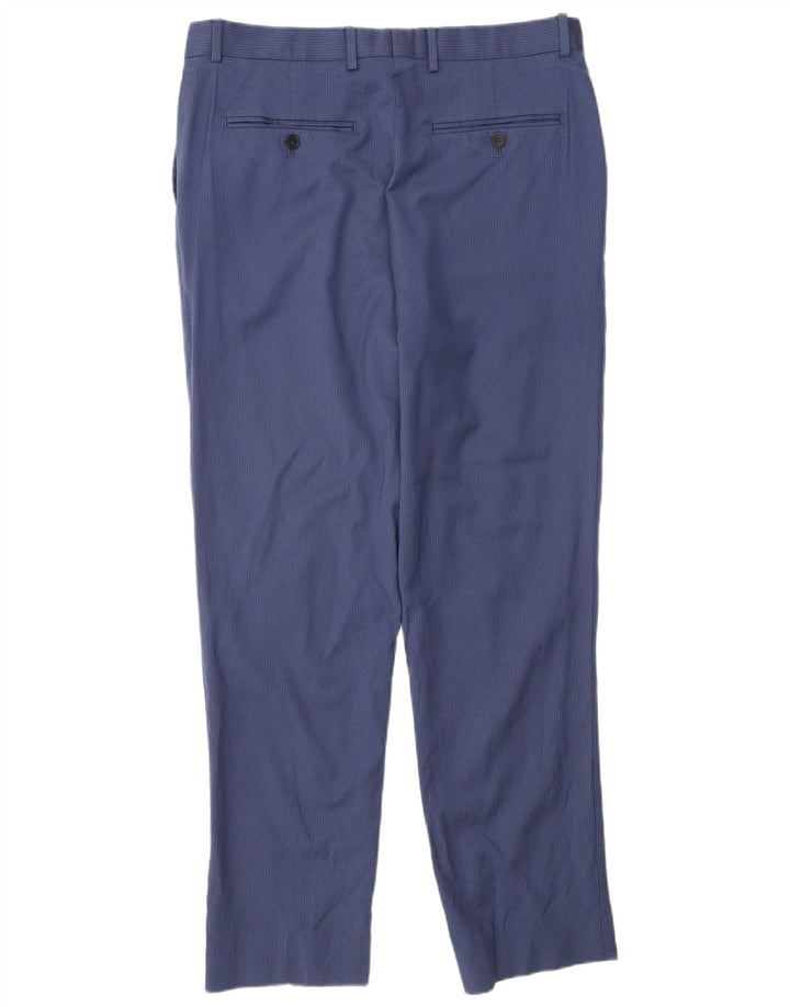 Jaeger Mens Slim Chino Trousers W34 L30 Navy Blue Striped Wool