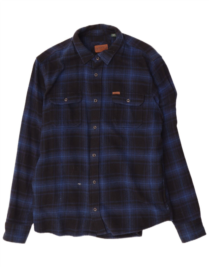 Orvis Mens Flannel Shirt XL Navy Blue Check Cotton