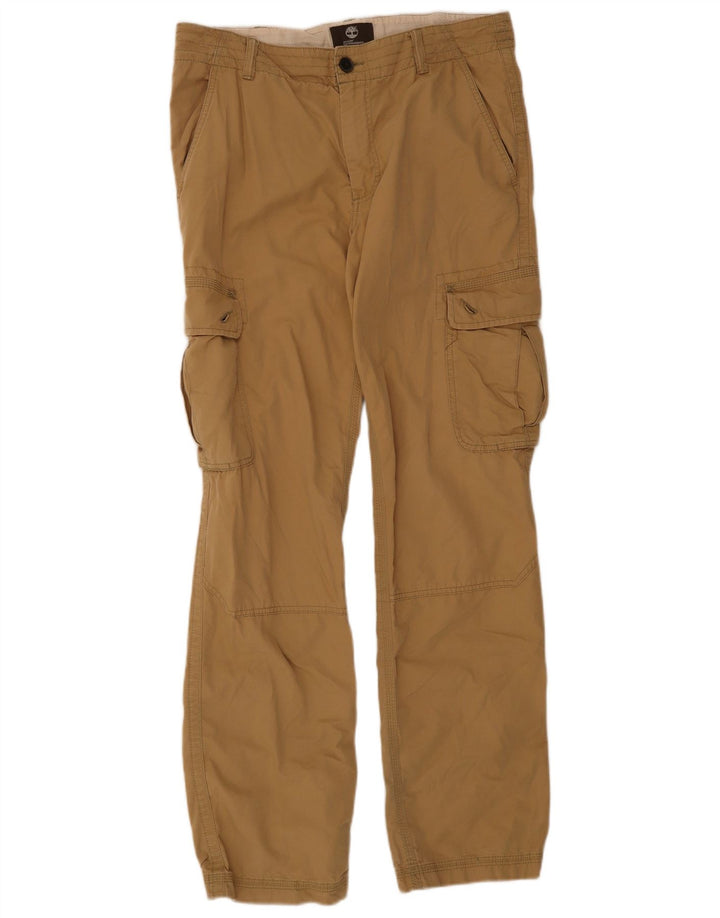 Timberland Mens Straight Cargo Trousers W33 L34 Brown Cotton