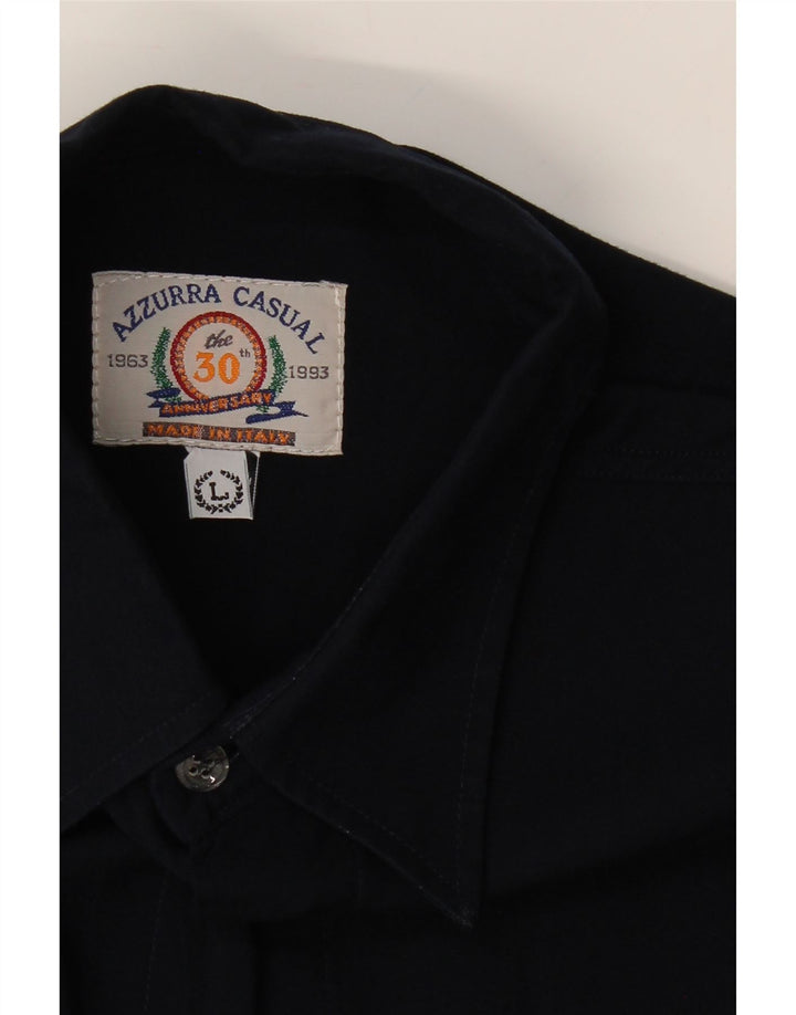 VINTAGE Womens Shirt Large Navy Blue Viscose Vintage Vintage and Second-Hand Vintage from Messina Hembry 