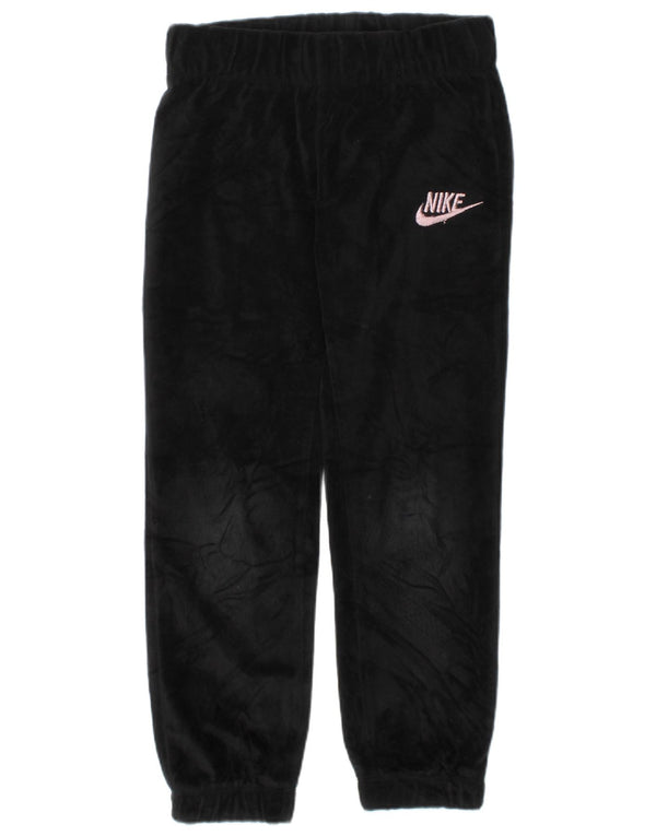 NIKE Girls Velvet Tracksuit Trousers Joggers 4-5 Years Small Black