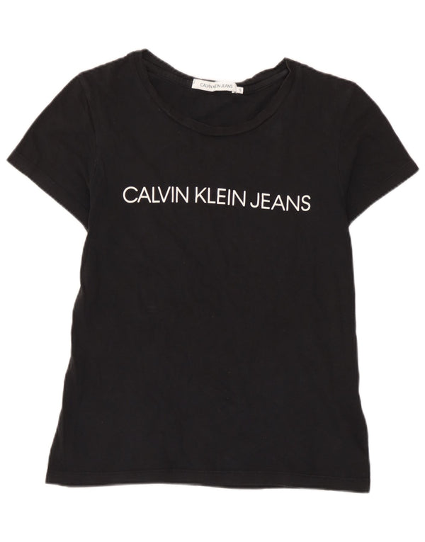 Calvin Klein Jeans Womens Graphic T-Shirt Top UK 10 Small Black Cotton