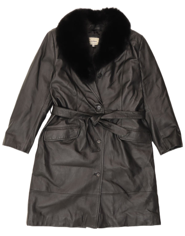 Conbipel Womens Leather Coat IT 48 Large Black Leather