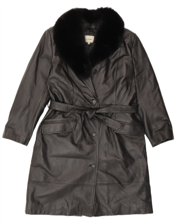 Conbipel Womens Leather Coat IT 48 Large Black Leather
