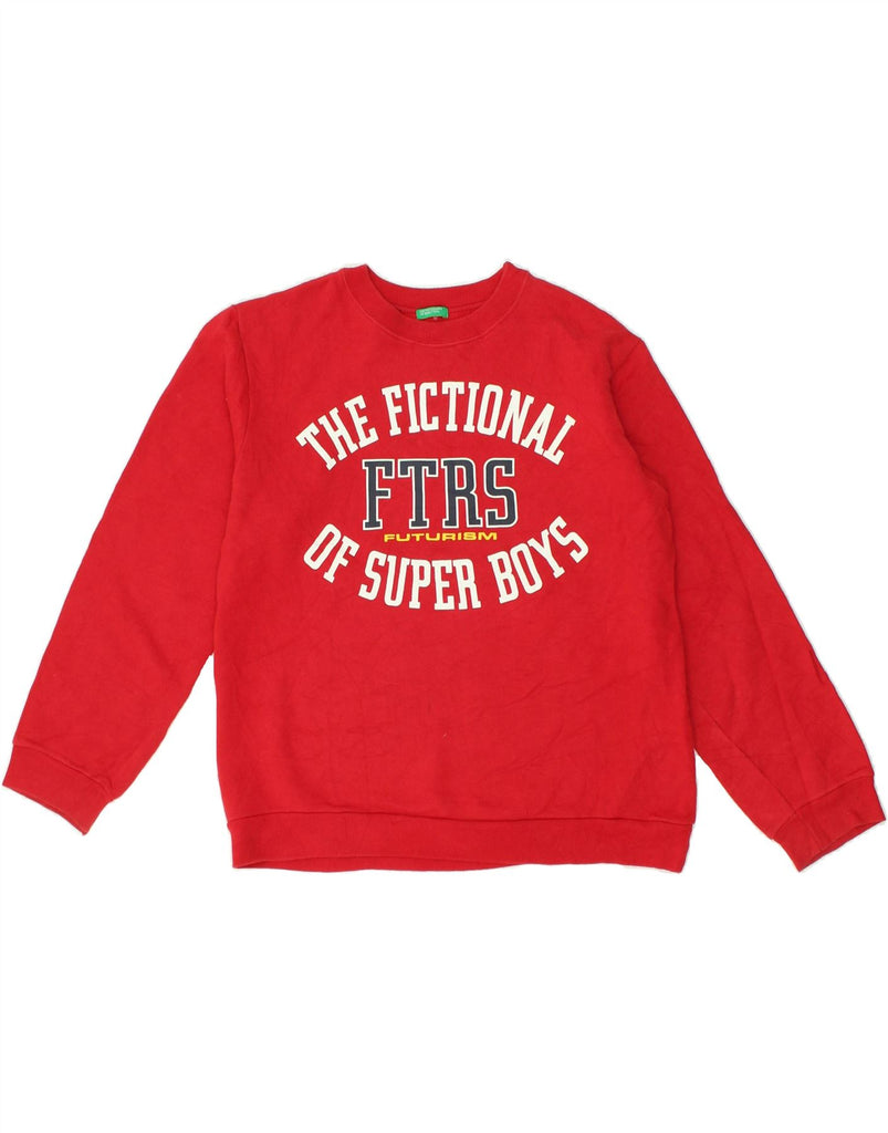 BENETTON Boys Graphic Sweatshirt Jumper 11-12 Years XL Red Cotton | Vintage Benetton | Thrift | Second-Hand Benetton | Used Clothing | Messina Hembry 