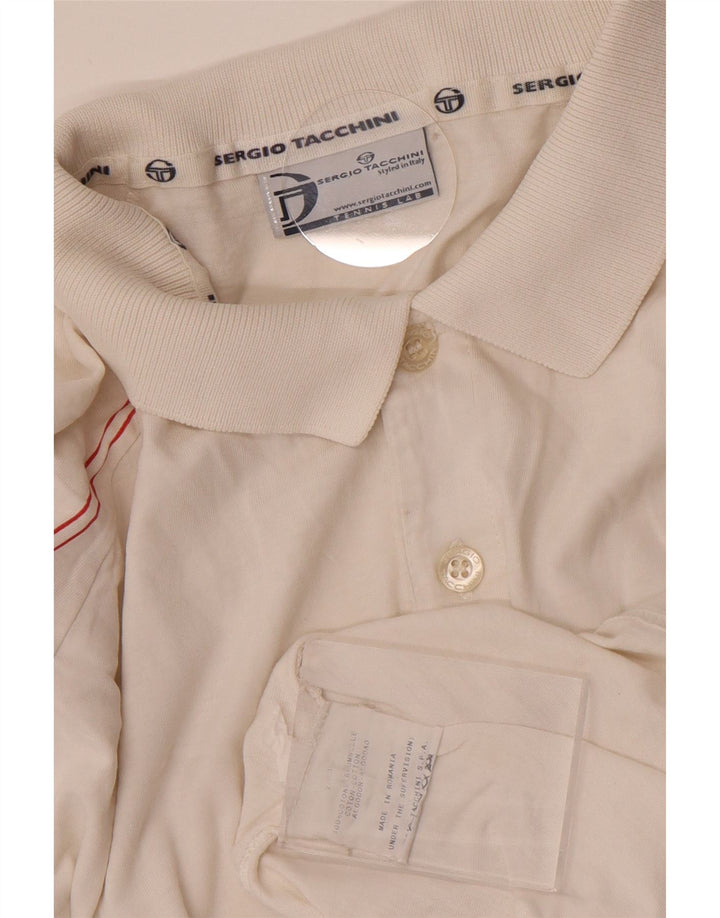 Sergio Tacchini Mens Polo Shirt Large White Striped Cotton