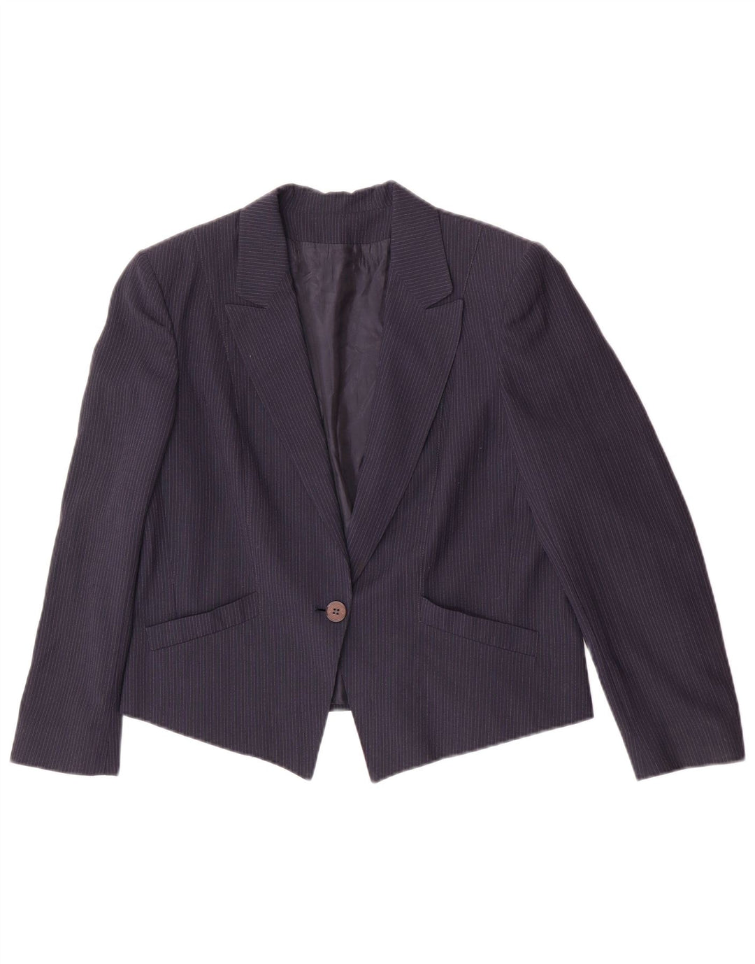 Vintage Womens 1 Button Blazer Jacket IT 46 Large Navy Blue Pinstripe