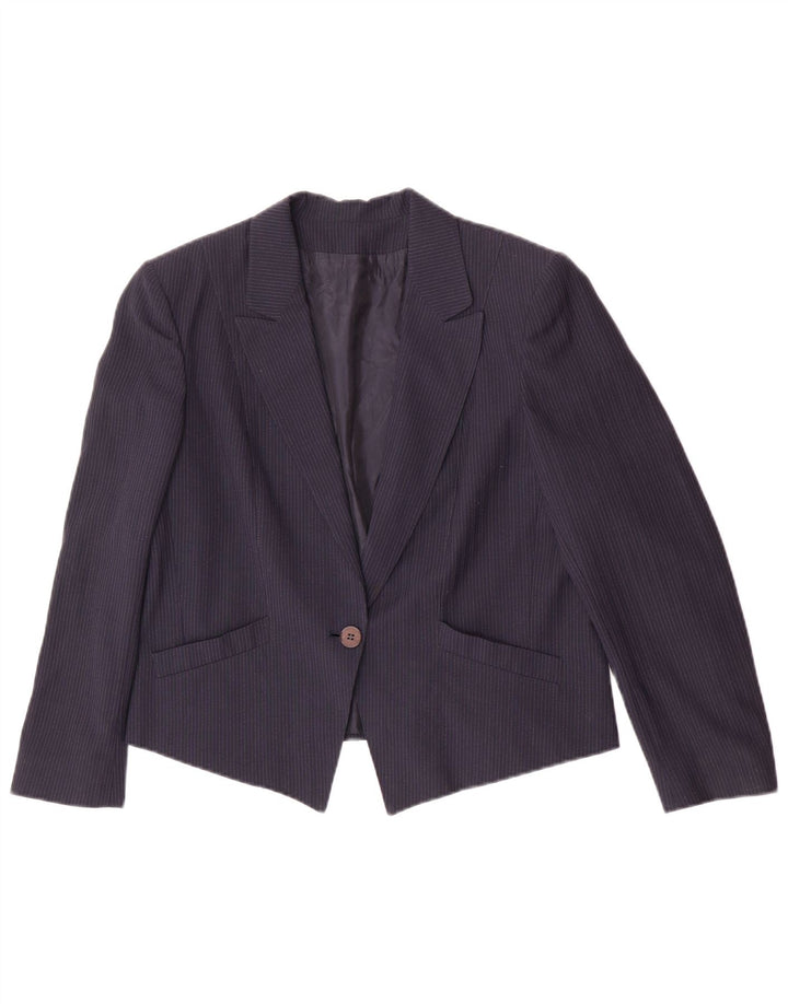 Vintage Womens 1 Button Blazer Jacket IT 46 Large Navy Blue Pinstripe