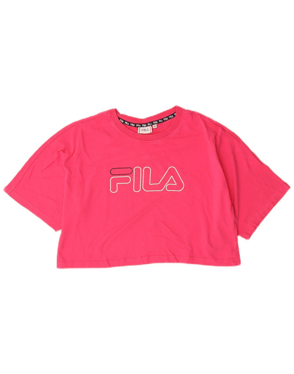 Fila Womens Crop Graphic T-Shirt Top UK 14 Medium Pink Cotton