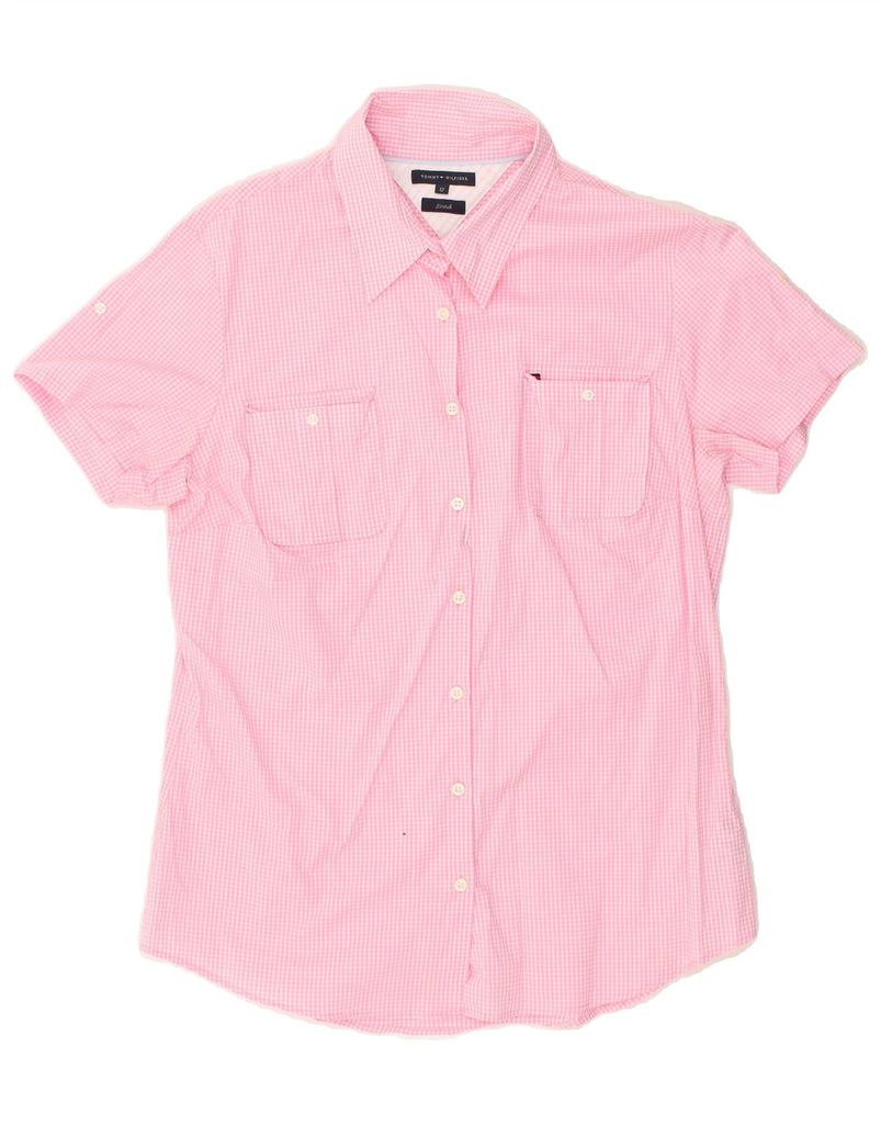 TOMMY HILFIGER Womens Short Sleeve Shirt US 12 Large Pink Gingham Cotton Vintage Tommy Hilfiger and Second-Hand Tommy Hilfiger from Messina Hembry 