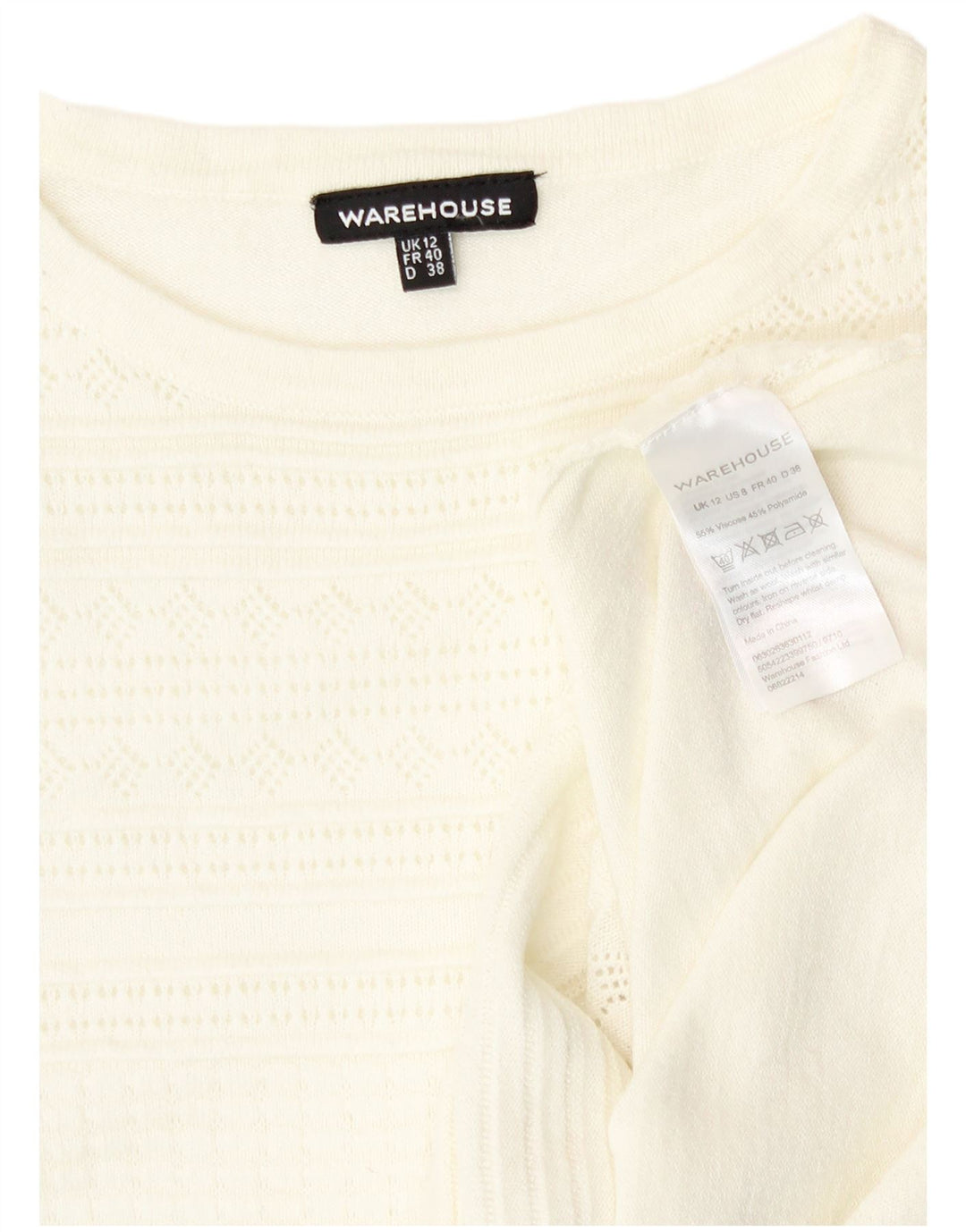 Warehouse Womens Crew Neck Jumper Sweater UK 12 Medium Off White Viscose