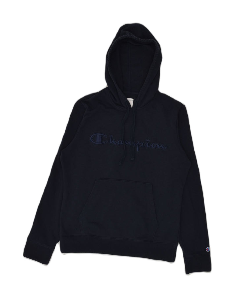 CHAMPION Mens Graphic Hoodie Jumper Small Navy Blue Cotton | Vintage Champion | Thrift | Second-Hand Champion | Used Clothing | Messina Hembry 