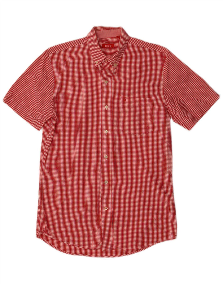 Izod Mens Short Sleeve Shirt Small Red Gingham Cotton