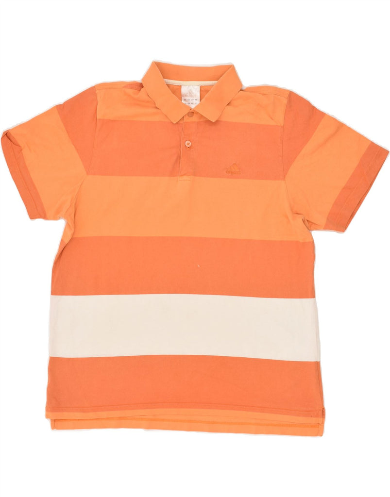 ADIDAS Mens Polo Shirt Large Orange Striped Cotton Vintage Adidas and Second-Hand Adidas from Messina Hembry 