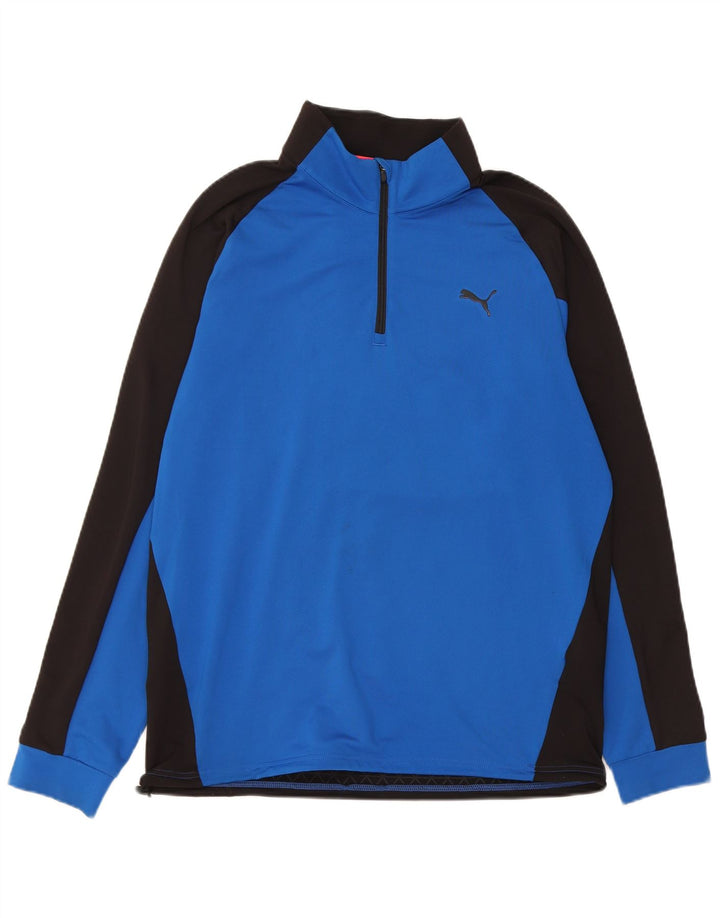 Puma Mens Zip Neck Pullover Tracksuit Top Small Blue Colourblock Polyester
