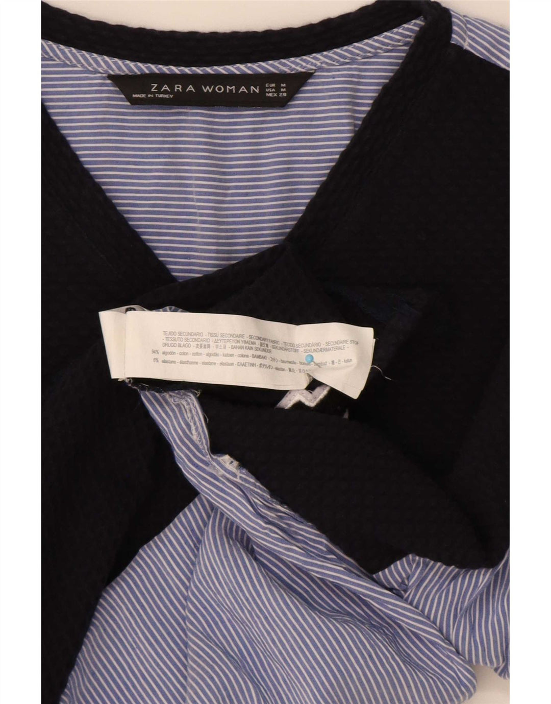 Zara Womens Graphic Pullover Shirt UK 12 Medium Blue Pinstripe Cotton