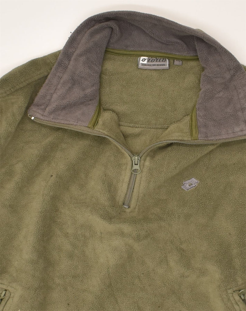 LOTTO Mens Fleece Zip Neck Jumper Sweater XL Khaki Polyester | Vintage Lotto | Thrift | Second-Hand Lotto | Used Clothing | Messina Hembry 