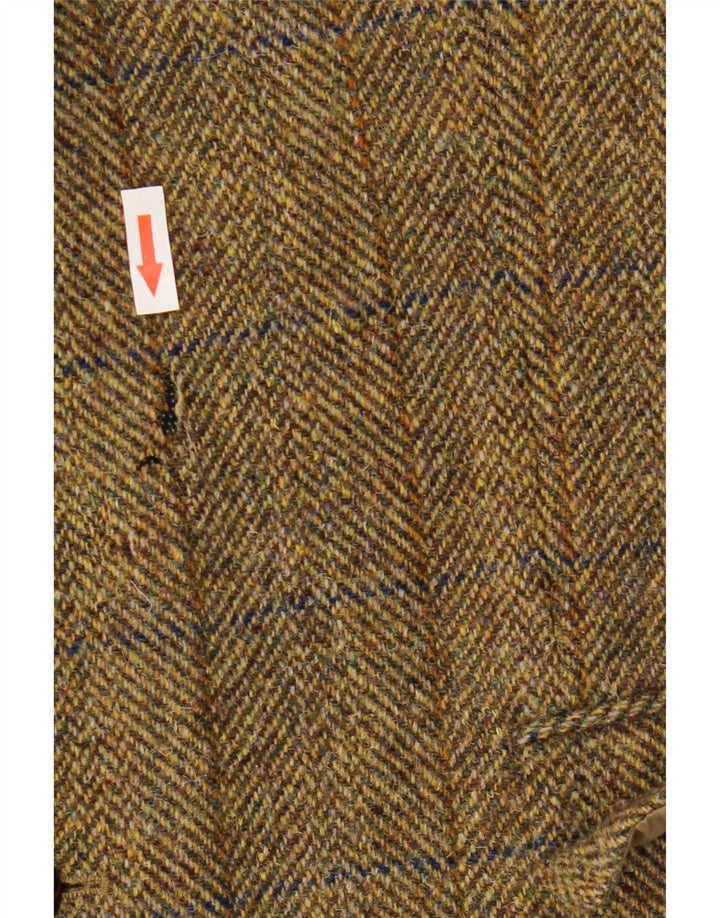 HARRIS TWEED Mens 2 Button Blazer Jacket UK 44 2XL Khaki Check Wool