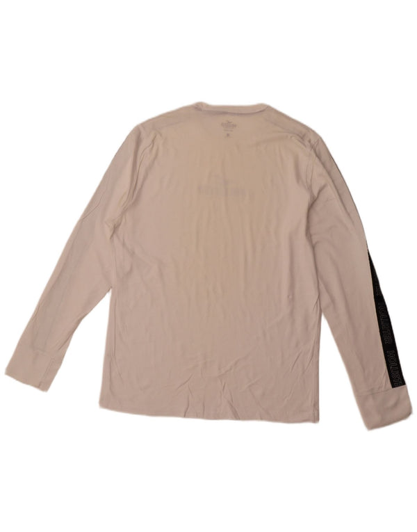 HOLLISTER Mens Graphic Top Long Sleeve Large White Colourblock Cotton