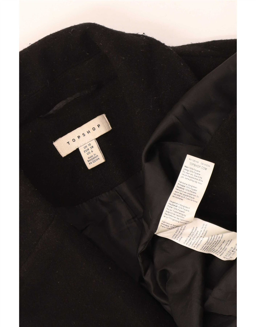 Topshop Womens Oversized Double Breasted Coat UK 10 Small Black Polyester