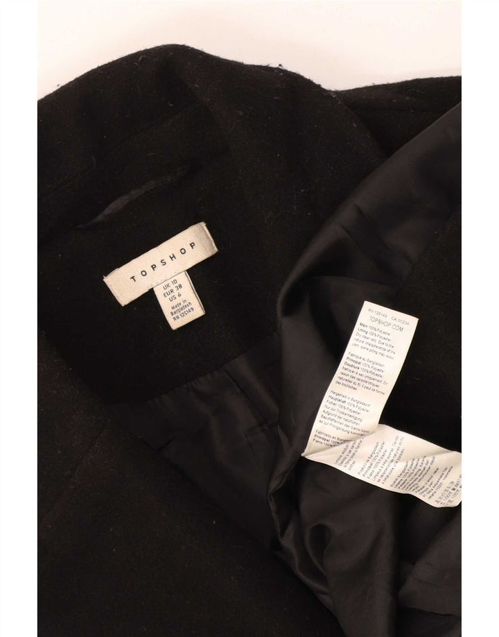 Topshop Womens Oversized Double Breasted Coat UK 10 Small Black Polyester