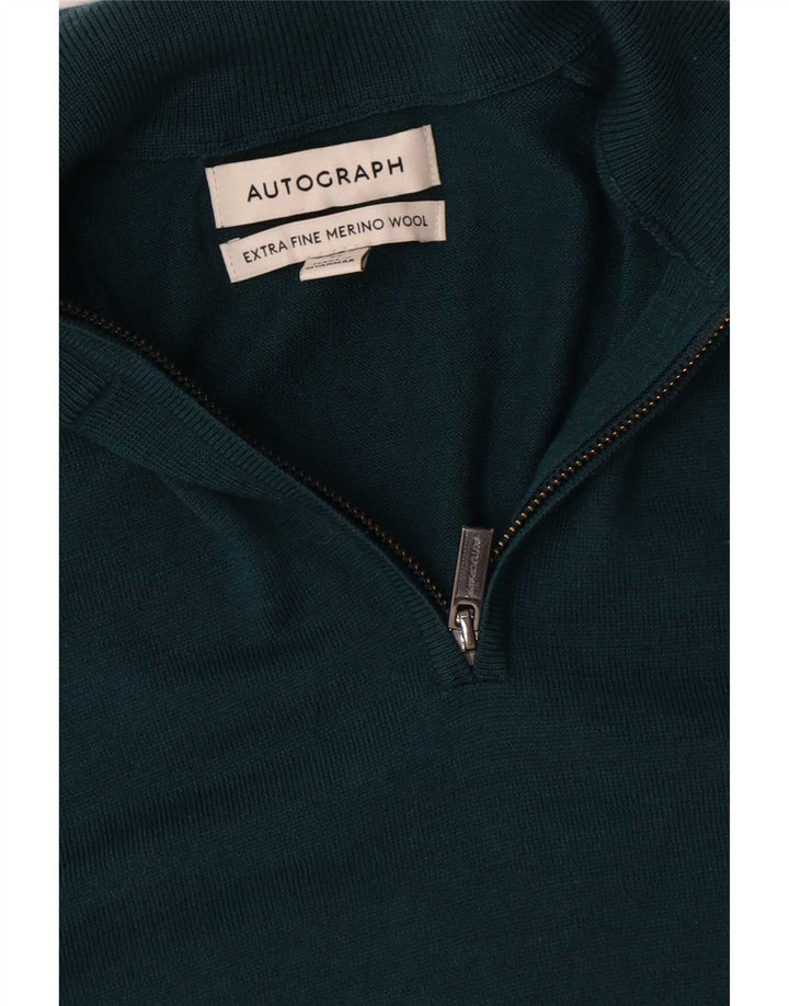 Marks & Spencer Mens Autograph Zip Neck Jumper Sweater Medium Green Wool