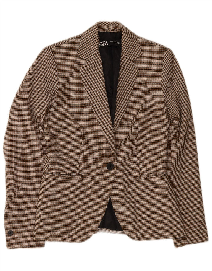 Zara Womens 1 Button Oversized Blazer Jacket EU 34 2XS Brown Houndstooth
